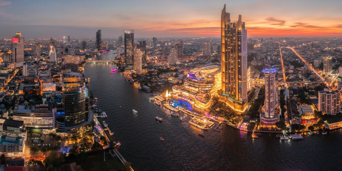 Aerial view of Bangkok city Panorama at twilight scene, Drone point of view skyscrapers with the river
GettyImages-1366577002.jpg