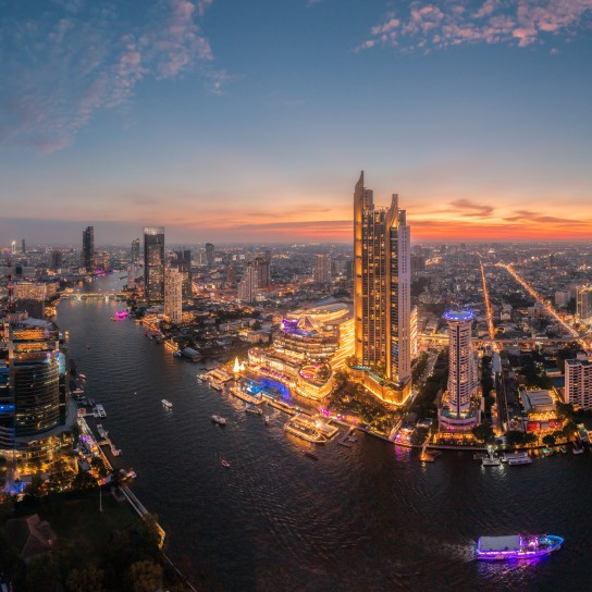Aerial view of Bangkok city Panorama at twilight scene, Drone point of view skyscrapers with the river
GettyImages-1366577002.jpg